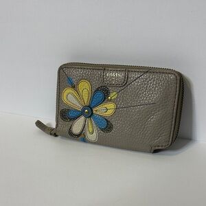 Fossil Taupe Wallet with Colorful Floral Accent